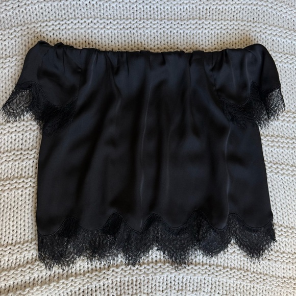 Jonesy Classic Black Off-Shoulder Satin and Lace Women’s Blouse XS - Picture 2 of 7
